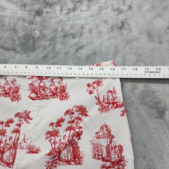 Vintage Kathy Ireland Pants Womens 19 Red Oriental Toile Straight Leg Crop Capri - Picture 10 of 14
